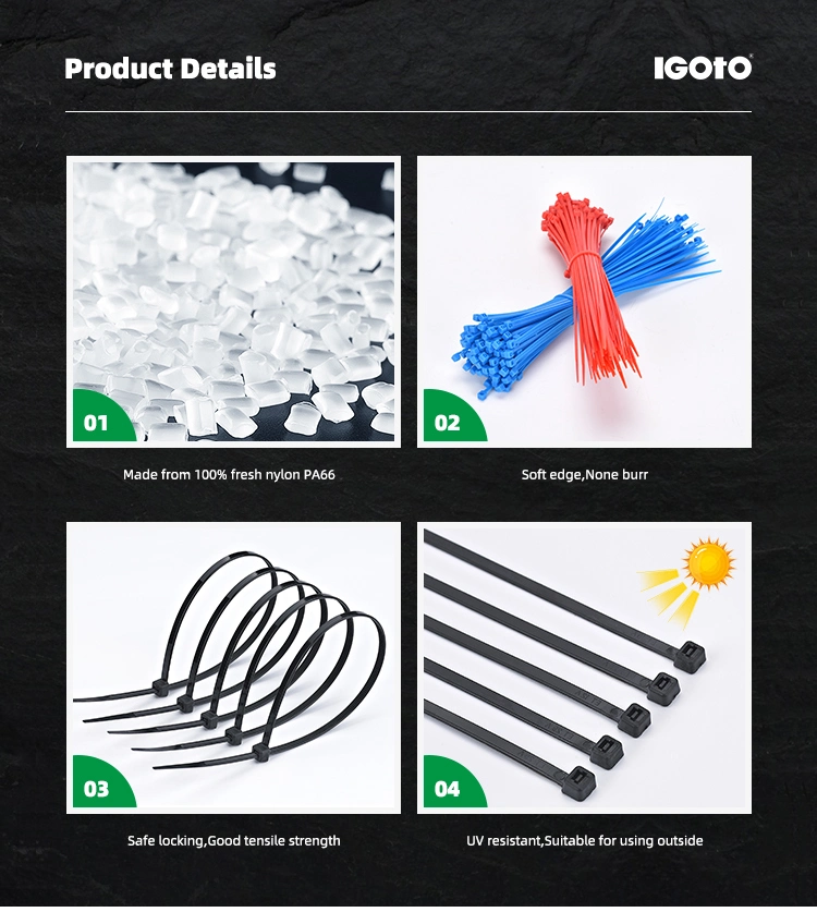 Igoto Et 4*350 Customized Adjustable Double Hook PA 66 Nylon Cable Tie Plastic Wire Zip Ties Self-Locking Releasable Cable Accessories Factory