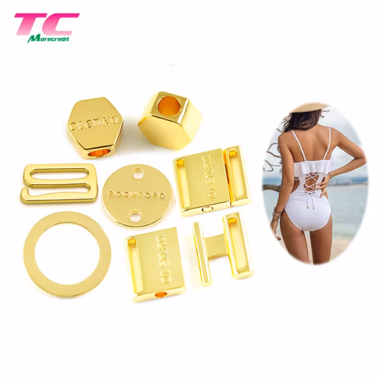 High End Custom Metal Clasp Buckle O Ring Slider Hooks Cord Ends, Gold Metal Accessories Hardware for Bra Swimsuit Beachwear Swimwear Garment Shoes Furniture